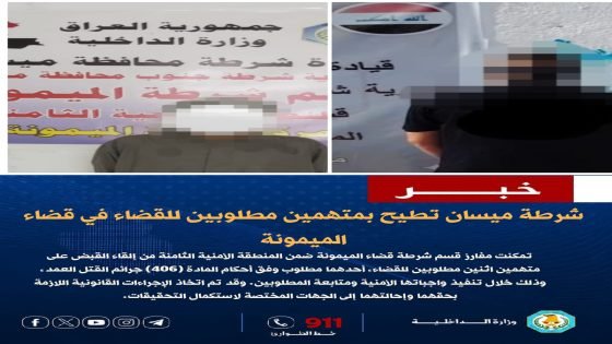 ضربات أمنية متلاحقة في ميسان.. القبض على عدد من المطلوبين للقضاء في عمليات نوعية